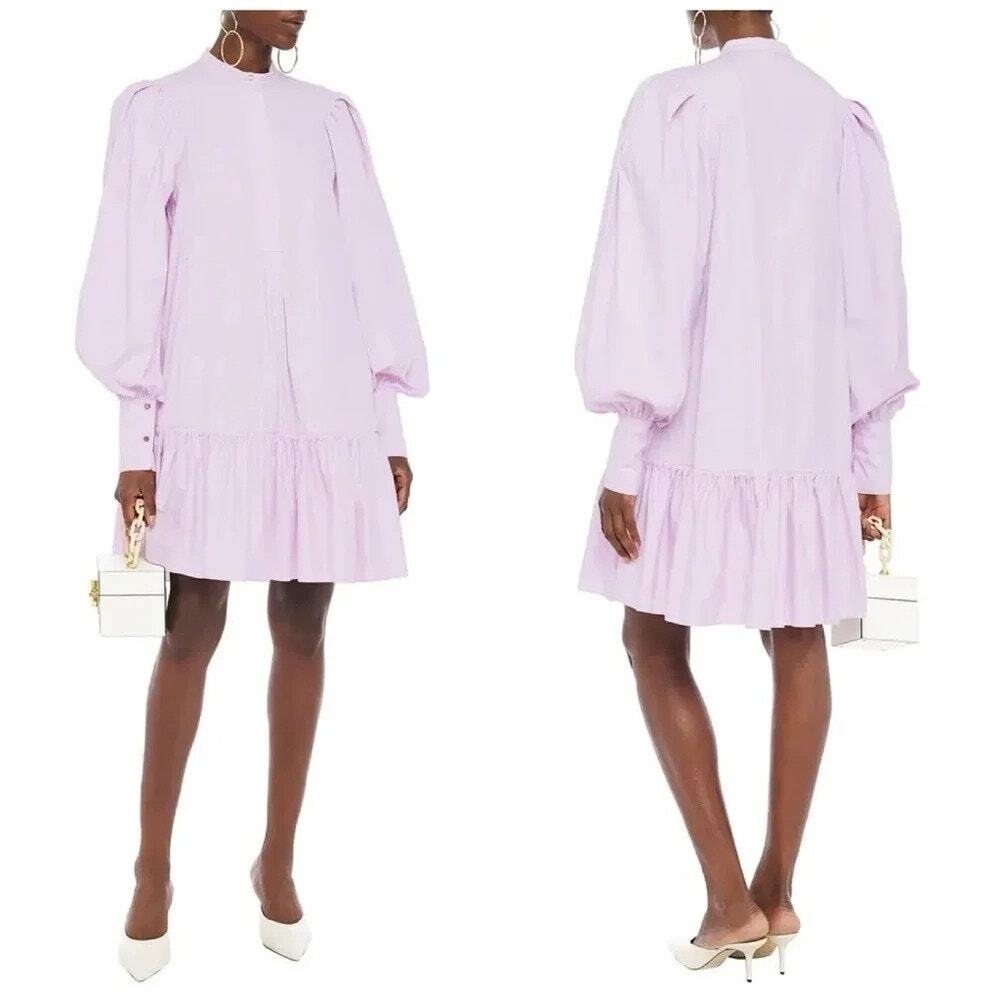 Roksanda Womens Size 8 Deva Lilac Purple Gathered Cotton Poplin Mini Dress